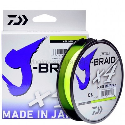 Леска плетеная Daiwa J-Braid x4 BRAID, желтая, 135 м