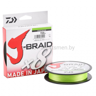 Леска плетеная Daiwa J-Braid x8 Chartreuse, ярко-зеленая, 150 м