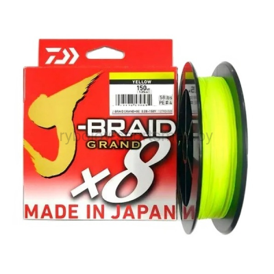 Леска плетеная Daiwa J-Braid Grand X8, желтая, 135 м