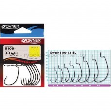Крючки офсетные Owner J-LIGHT WORM HOOK 5109, черный