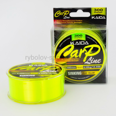 Леска монофильная KAIDA CARP LINE FLUO YELLOW, 300 м, желтая