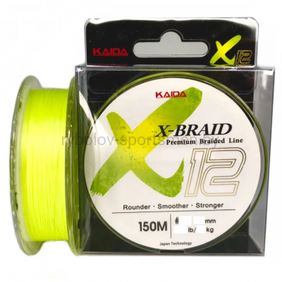 Леска плетеная Kaida X-BRAID X12, 150 м, желтый